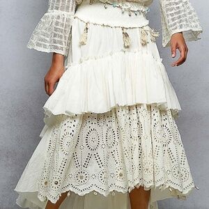 🌺 NEW POL BOHO Lace Ruffle Maxi Skirt Size S M L Cream Western Rodeo NWT Women'
